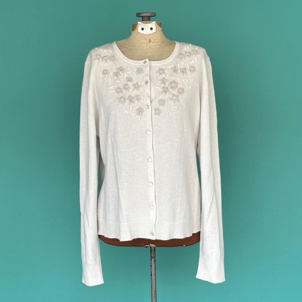 Cashmere Beaded Cardigan Button Up Cashmere Sweater